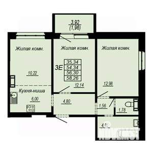 3-к квартира, строящийся дом, 56м2, 8/10 этаж