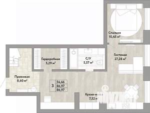 3-к квартира, вторичка, 87м2, 1/22 этаж