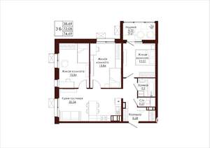 3-к квартира, вторичка, 75м2, 13/19 этаж