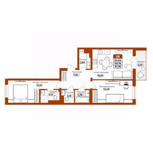 2-к квартира, вторичка, 62м2, 5/12 этаж
