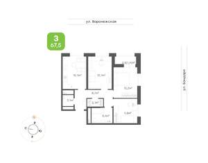 3-к квартира, вторичка, 68м2, 3/16 этаж