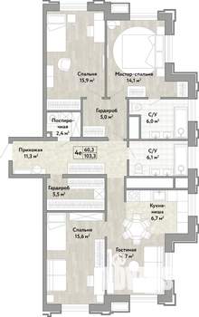 4-к квартира, вторичка, 103м2, 7/21 этаж