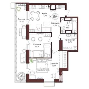 2-к квартира, вторичка, 70м2, 14/23 этаж