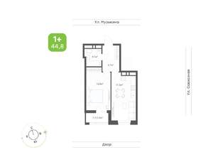 1-к квартира, вторичка, 45м2, 19/23 этаж