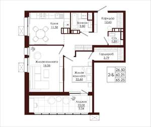 2-к квартира, вторичка, 65м2, 8/19 этаж