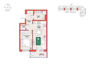 1-к квартира, вторичка, 40м2, 6/12 этаж