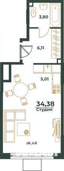 Студия квартира, вторичка, 34м2, 10/24 этаж