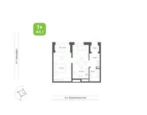 1-к квартира, вторичка, 44м2, 1/9 этаж