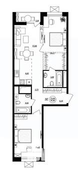 3-к квартира, строящийся дом, 77м2, 6/17 этаж