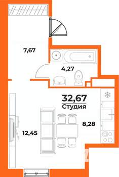 Студия квартира, вторичка, 33м2, 1/10 этаж