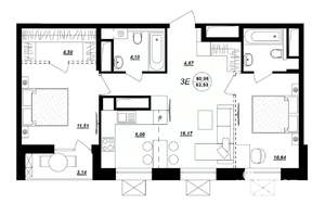 3-к квартира, строящийся дом, 63м2, 3/17 этаж
