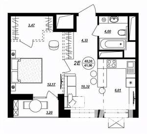 2-к квартира, строящийся дом, 42м2, 14/17 этаж