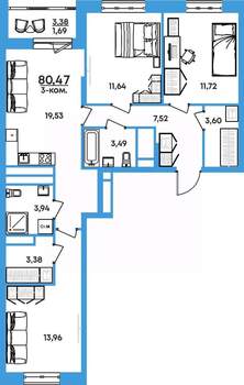 3-к квартира, вторичка, 80м2, 11/17 этаж