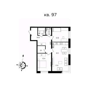 3-к квартира, строящийся дом, 73м2, 21/22 этаж