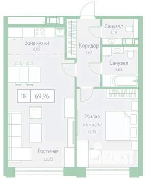 1-к квартира, вторичка, 70м2, 3/22 этаж