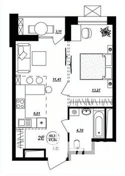 2-к квартира, вторичка, 42м2, 10/17 этаж