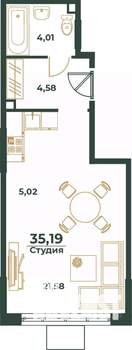 Студия квартира, вторичка, 35м2, 3/24 этаж