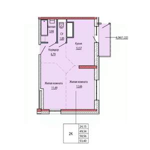 2-к квартира, строящийся дом, 50м2, 16/25 этаж