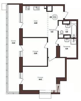 2-к квартира, строящийся дом, 70м2, 15/23 этаж