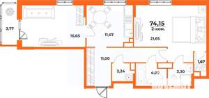 2-к квартира, вторичка, 74м2, 1/10 этаж