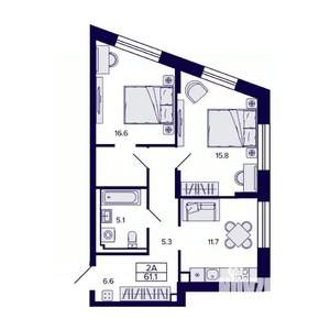 2-к квартира, вторичка, 61м2, 3/30 этаж