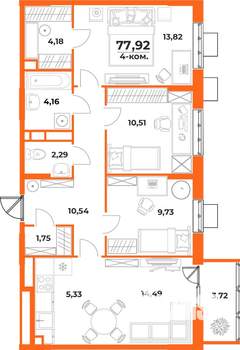4-к квартира, вторичка, 78м2, 3/10 этаж