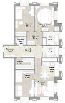 4-к квартира, вторичка, 95м2, 17/21 этаж