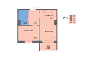 2-к квартира, строящийся дом, 40м2, 3/10 этаж