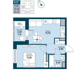 1-к квартира, вторичка, 34м2, 9/19 этаж