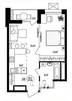 2-к квартира, строящийся дом, 42м2, 3/17 этаж