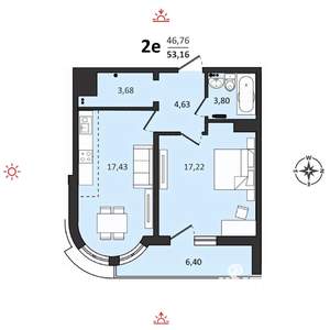 2-к квартира, строящийся дом, 53м2, 6/25 этаж