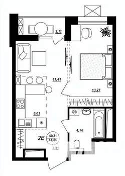 2-к квартира, строящийся дом, 42м2, 3/17 этаж
