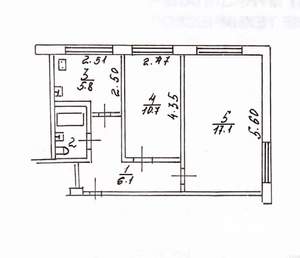 2-к квартира, вторичка, 43м2, 1/5 этаж