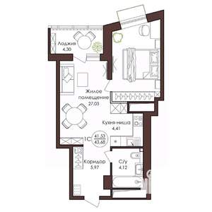 1-к квартира, вторичка, 44м2, 21/23 этаж