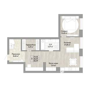 3-к квартира, вторичка, 87м2, 1/22 этаж