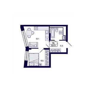 1-к квартира, строящийся дом, 33м2, 26/30 этаж