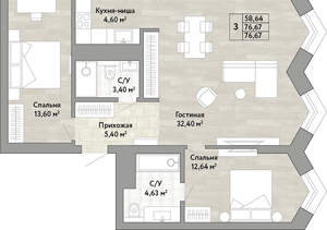 3-к квартира, вторичка, 77м2, 20/22 этаж