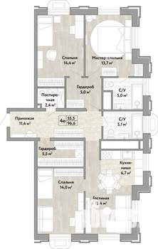 4-к квартира, вторичка, 97м2, 19/21 этаж