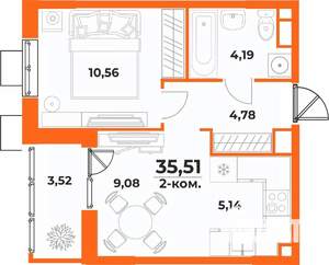 2-к квартира, вторичка, 36м2, 4/10 этаж