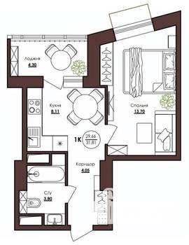 1-к квартира, вторичка, 31м2, 15/23 этаж