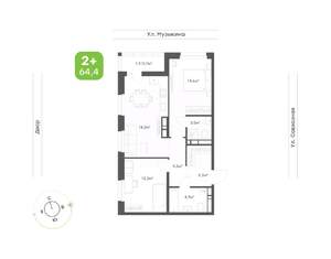 2-к квартира, вторичка, 64м2, 3/9 этаж