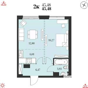 2-к квартира, строящийся дом, 45м2, 15/19 этаж