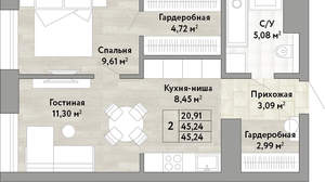 2-к квартира, вторичка, 45м2, 10/22 этаж