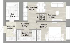2-к квартира, вторичка, 46м2, 19/22 этаж