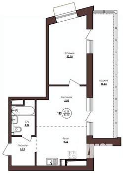 1-к квартира, строящийся дом, 47м2, 10/23 этаж