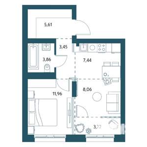 1-к квартира, вторичка, 42м2, 10/25 этаж