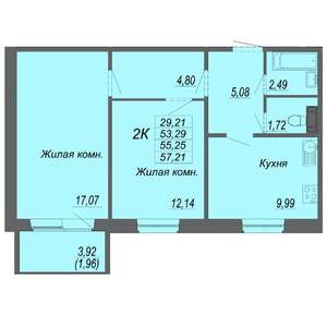 2-к квартира, строящийся дом, 55м2, 5/10 этаж