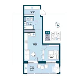 1-к квартира, вторичка, 43м2, 9/19 этаж