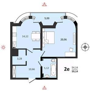 2-к квартира, строящийся дом, 59м2, 19/25 этаж