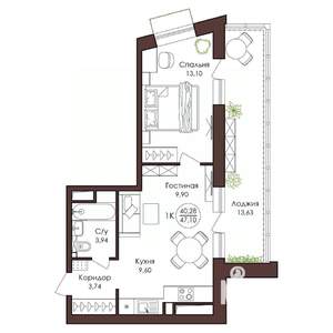 1-к квартира, вторичка, 47м2, 14/23 этаж